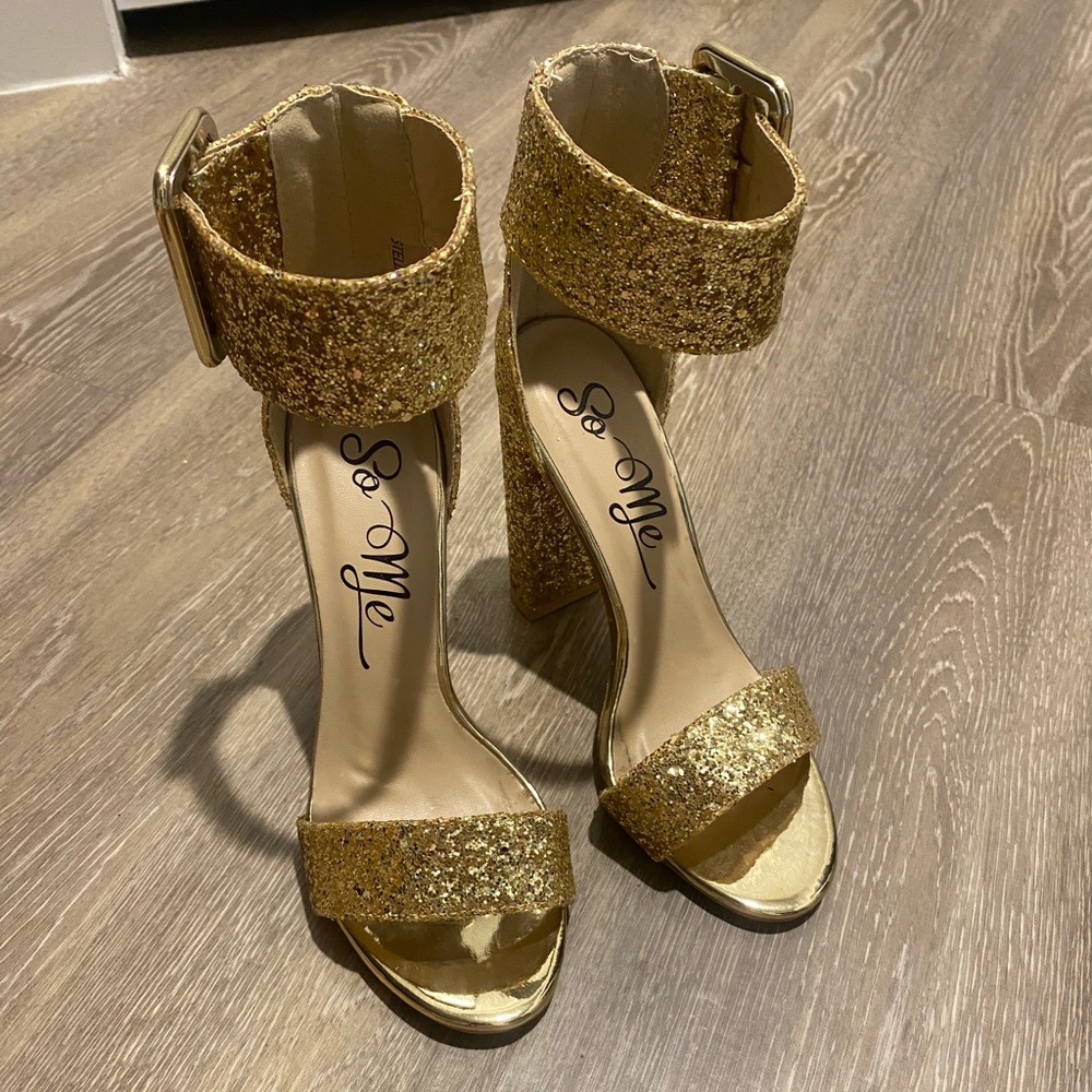 So Me Gold Glitter High Heeled Sandals